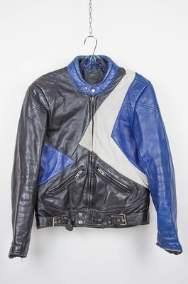 Echtes Leder Vintage 90s Color Block Leather Motorcycle Jacket   Size 54/XL