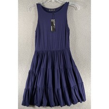 UGUEST Tiered Knee Dress Women SM NEW Navy Blue Sleeveless Stretch Pockets Boho