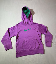 Nike Therma-FIT Girls Fleece Pullover Hoodie Pockets Purple/Green Youth M