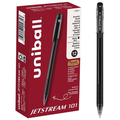 Jetstream 101 Roller Ball Pen, Stick, Bold 1 Mm, Black Ink, Black Barrel, Dozen