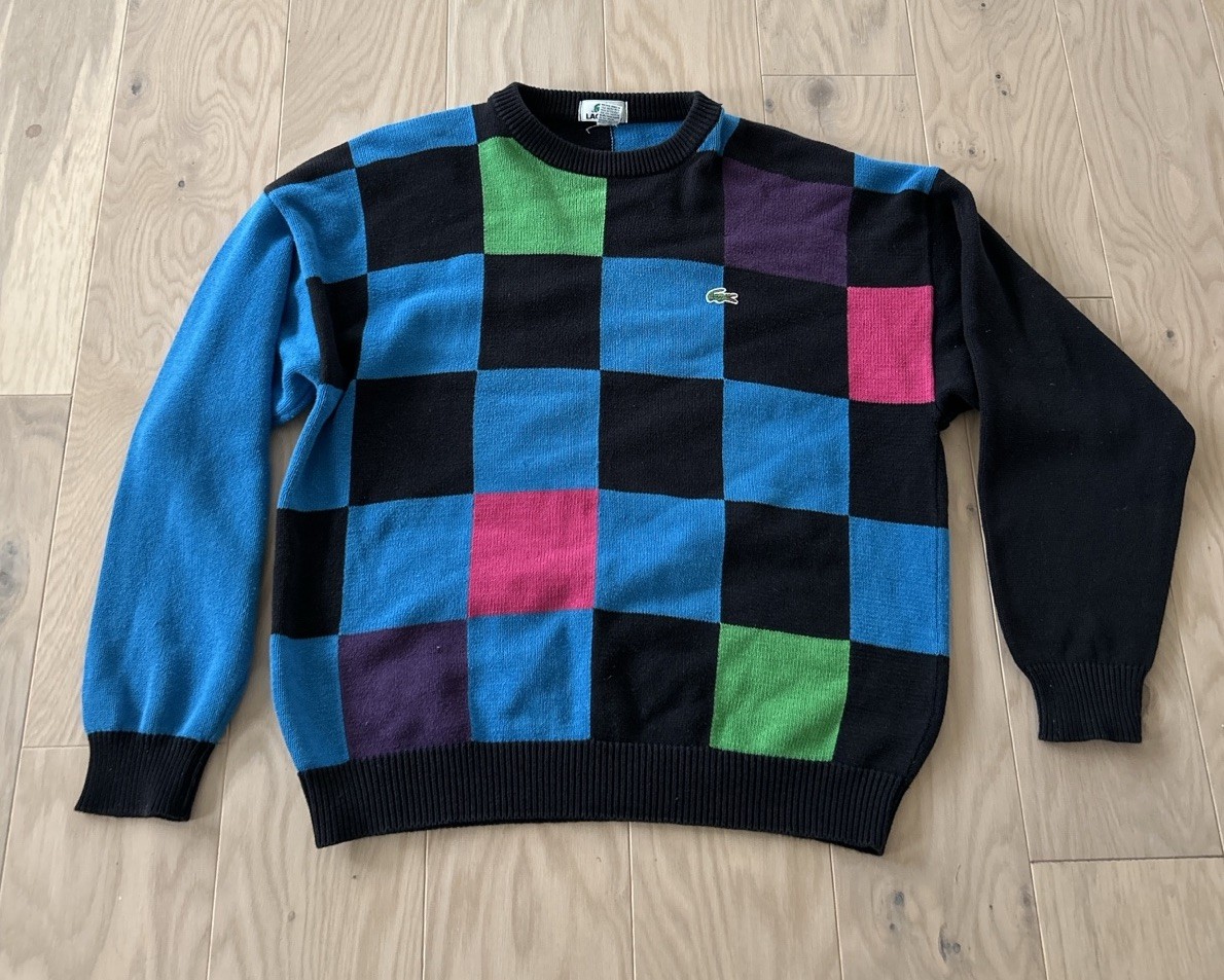 Vintage Lacoste 90s Colorblock Checkerboard Sweat… - image 1