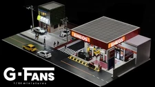 Diorama 1/64 Diecast Garage Model LED Gas Station Model Car Display Case Gift
