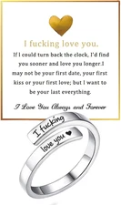 I Fcking Love You Ring For Women, Open Adjustable Stainless Steel Engraved He...