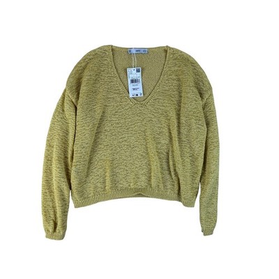 Slouchy V-Neck Sweater Knit Textured Yellow Size S Mango