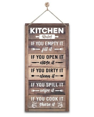 Hanging Kitchen Rules Wood Decor Sign Wooden Signs, Printed Wooden Wall Arts