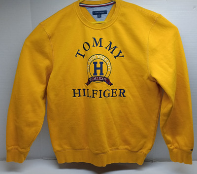 Tommy Hilfiger Sewn Logo Spell Out Crew Neck Pullover Yellow Sweatshirt SZ XL