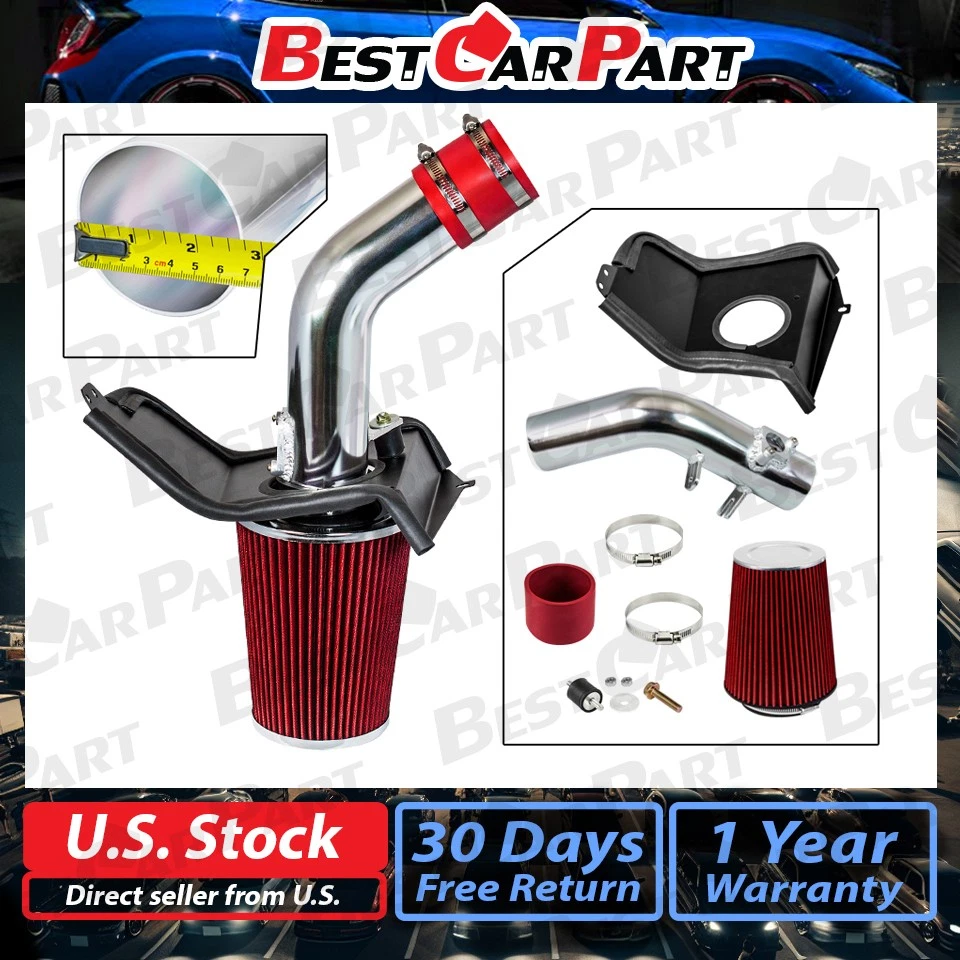 BCP RED For Subaru 08-14 WRX/STi 2.5L Turbo Cold Air Intake Kit +Heat Shield - Image 2 of 4