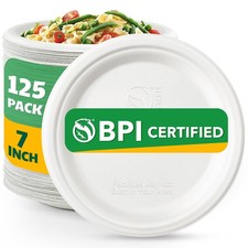 100 Compostable Paper Plates, 7 Inch, 125 Count, Heavy Duty Disposable Plate...