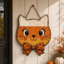 Halloween Door Hanger, Vintage Halloween Decor Outdoor, Gothic Decor, Cat Decor