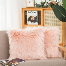Set of 2 Decorative Faux Fur Throw Pillow 18" x 18" Pack of 2 Pale Pink