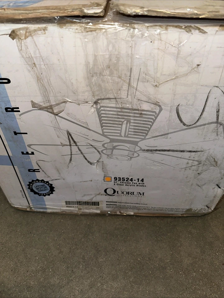 NOS Quorum Retro 52" Ceiling Fan Model 93524-14 Chrome With Acrylic Blades - Image 3 of 4