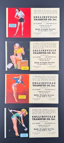 Vintage 1940s Earl Moran Pin-Up Ad Blotter Cards Lot of 4 Illinois Ad