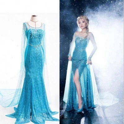 Halloween Adult Womens Frozen Snow Queen Elsa Costume Cosplay Gown Fancy Dress