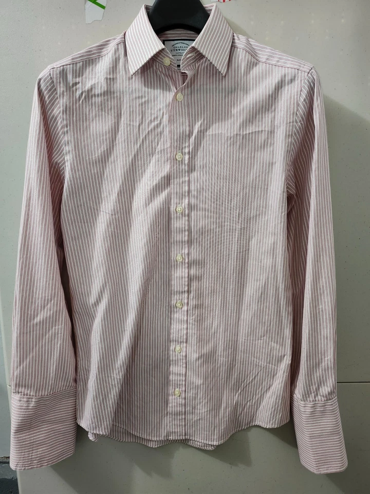 Charles Tyrwhitt Shirt Mens 14.5 Long Sleeve Button Up Slim French Cuff Stripe - Image 2 of 4