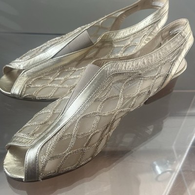 Vintage Franco Fortini Roland Mesh Sandaletten Gold Echtleder Made in Italy 38,5