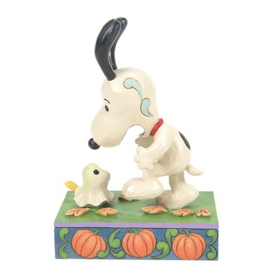 Jim Shore Peanuts Snoopy Scared by Woodstock Ghost Figurine 6016580