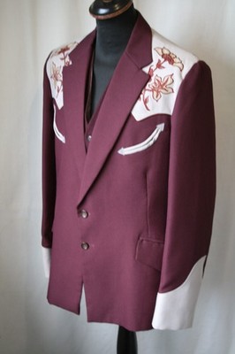 Vintage 70er Jahre Gill Denny Western Wear weinrot 3 Teiler Anzug 44 W 36 L 31 Revival