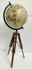 Globe World Tripod Map Stand Nautical Wooden Table Antique Decor Vintage Atlas