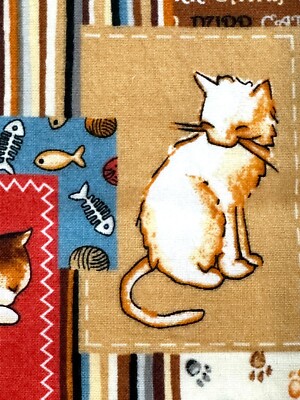 Cat Fabric Siamese Patchwork Cheater Cotton Brown Retro *2 PIECES* (35 L x 20 W)