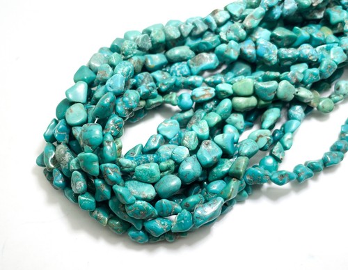 Natural Genuine Blue Turquoise Gemstone Nugget Chips Beads - PGS288 - Afbeelding 1 van 3