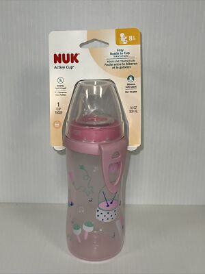 NUK Active Cup 10 oz Baby Bottle BPA FREE - Soft Spout - PINK MUSIC THEMED