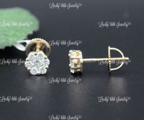 14k Solid Yellow Gold Natural Diamond Stud Cluster  Earring 0.50 ct  - Foto 1 di 6