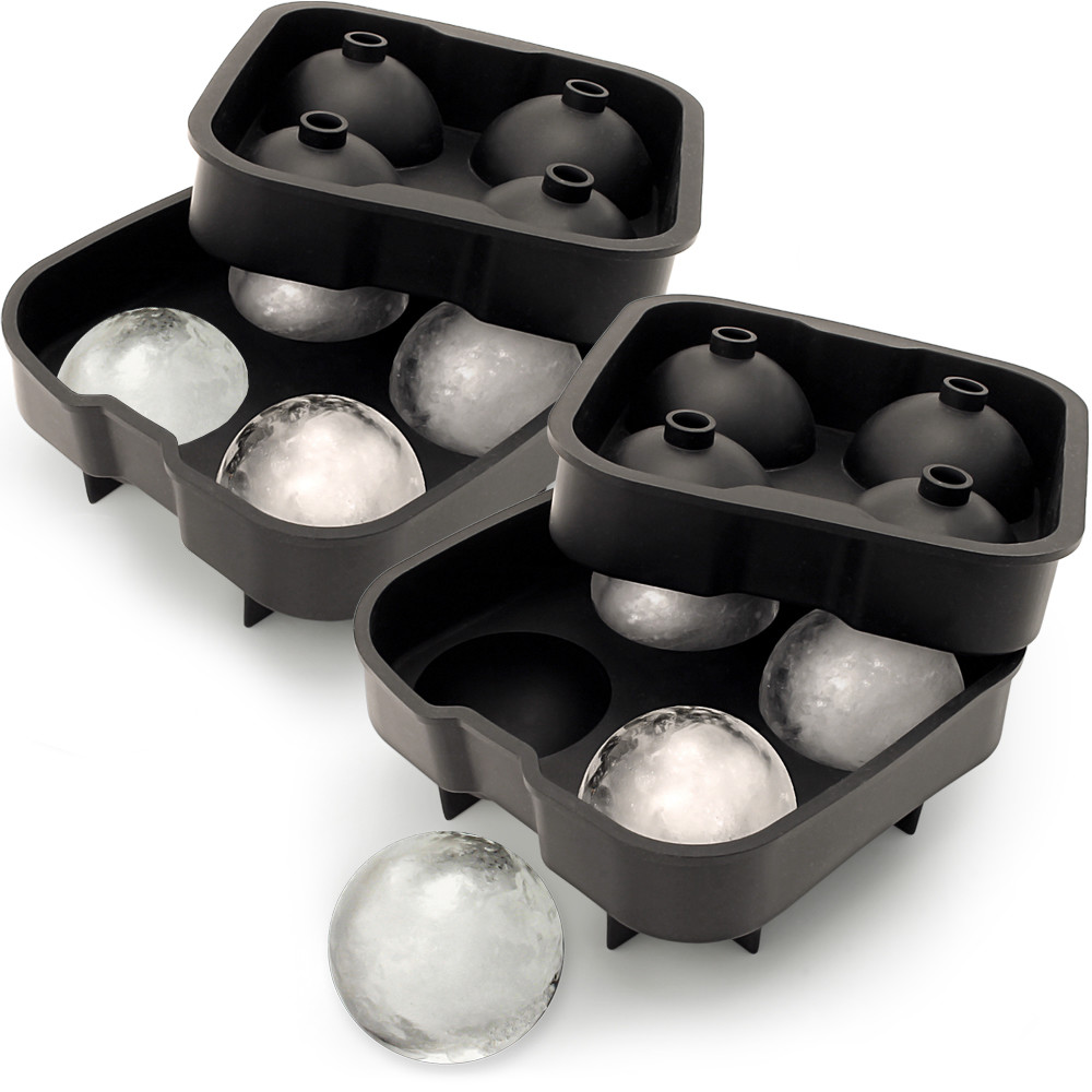 2x Flexible Silicone Ice Cube Ball Maker 4x4.5cm Sphere Mould Whiskey Cocktail