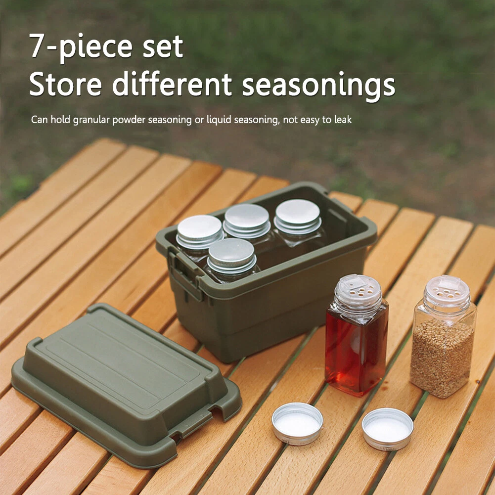 Camping BBQ Jar Spice Storage Bag Portable Outdoor Storage Box (Army Green)