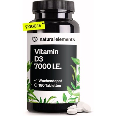 Vitamin D3 7000 IE   Hochdosiert 180 Tabletten für Immunsystem & Gesundheit