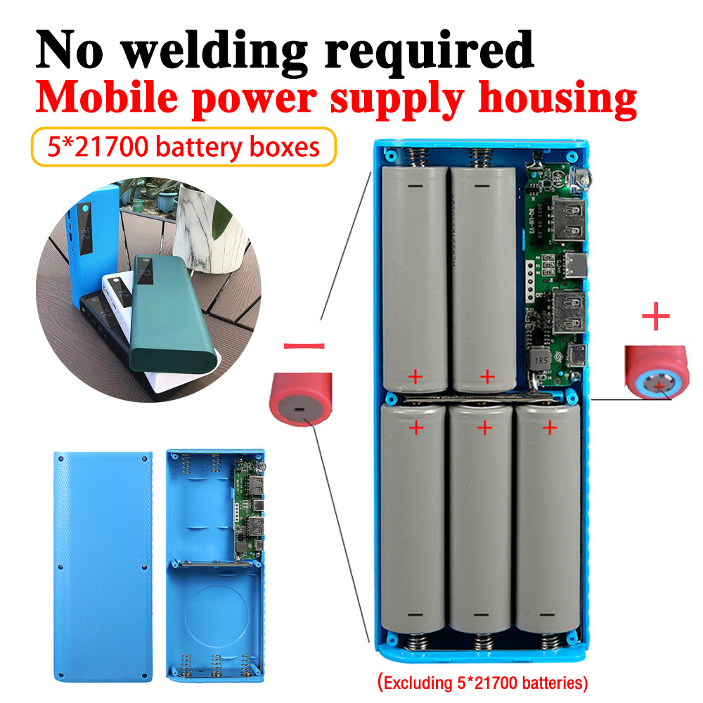5x21700 LCD Power Bank Case DIY Portable Battery Shell