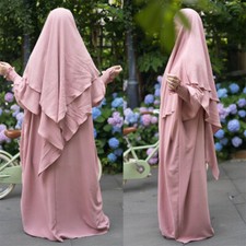 Overhead Khimar Hijab Women Muslim Prayer Dress Set Abaya Ramadan Robe Arab Gown