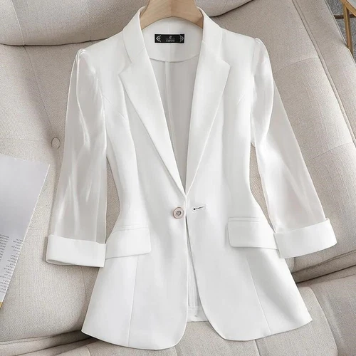 Formal Lady Mesh 3/4 Sleeve Blazer Suit Jacket Business Suit Coat Casual Summer - 第 4/16 張圖片