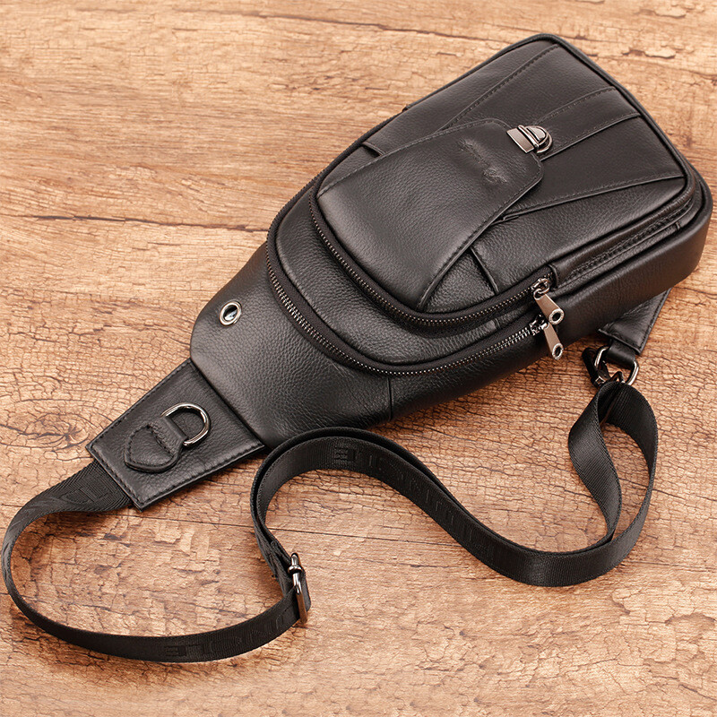 Men's Sling Backpack Genuine Leather Chest Bag Crossbody Bag Shoulder