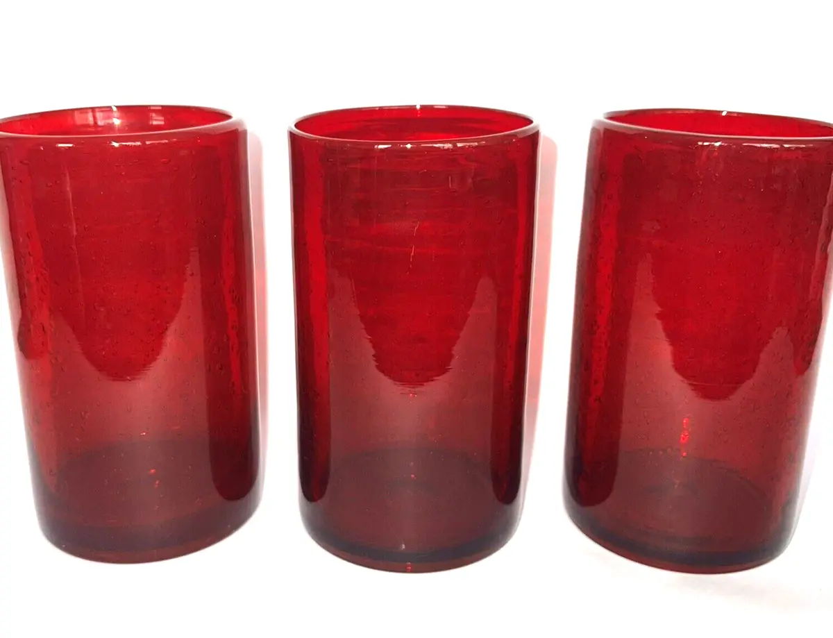 Red Hand-Blown Tumber Thick Drinking Glass Set of 3 5.75Tall Quality! 16oz  S602