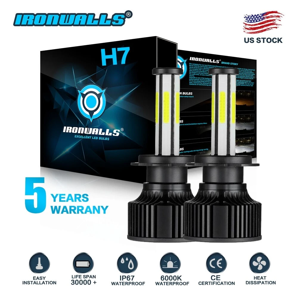 6-side H7 LED Headlight Bulb Conversion Kit High Low Beam Lamp 6000K Super White