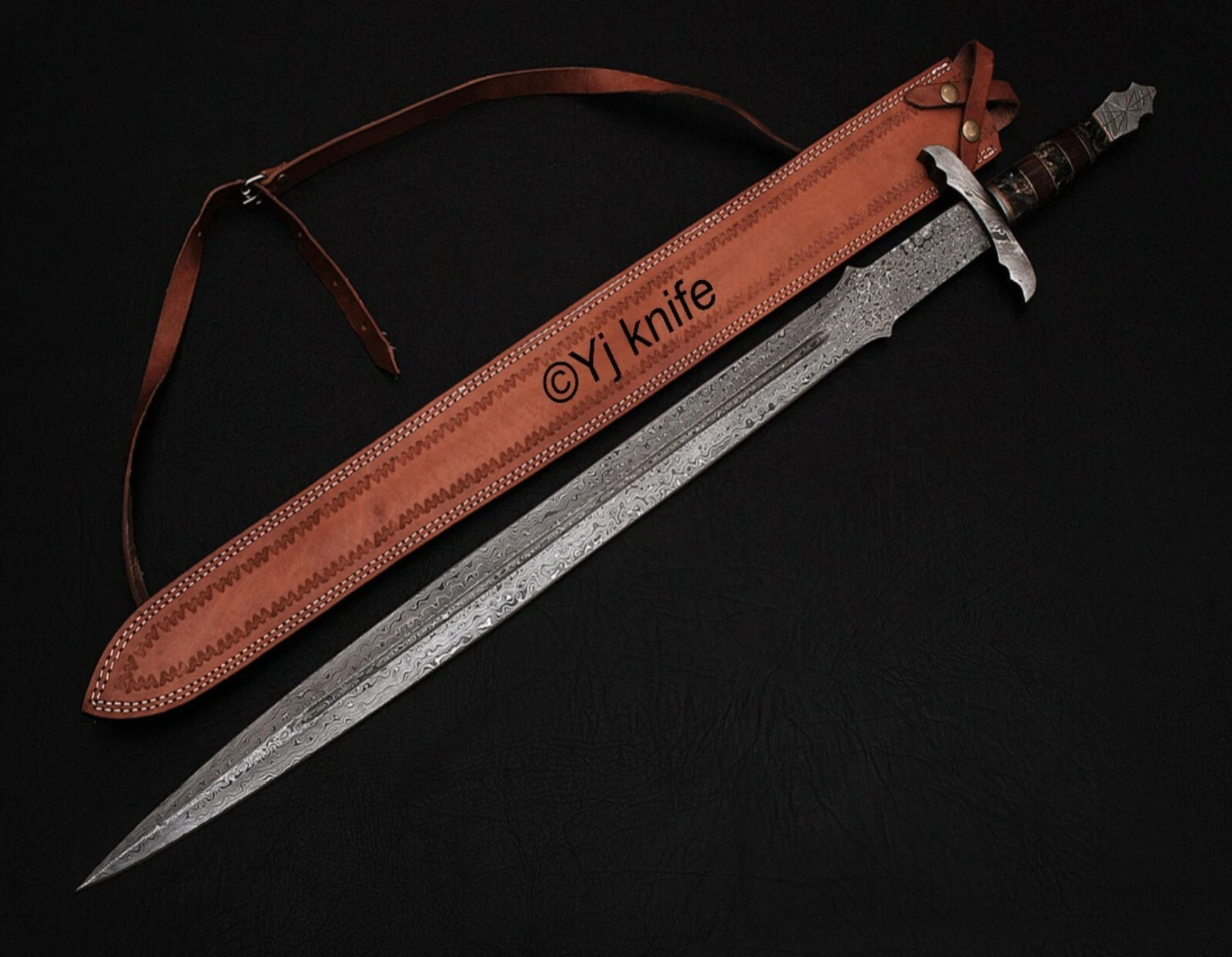 CUSTOM HANDMADE 35 INCHES DAMASCUS STEEL VIKING HUNTING SWORD COMBAT SWORD