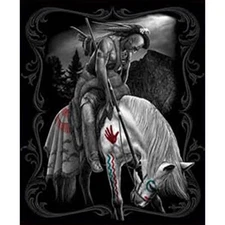 Native American Warrior on Horseback Blanket, Plush Queen Size Throw - Soft 