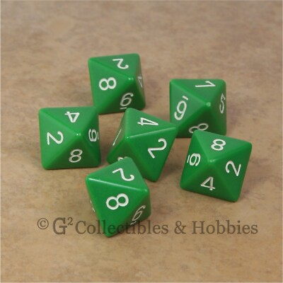 NEW Set of 6 Green w/ White Numbers RPG D&D Gaming Eight Sided Dice Chessex D8s