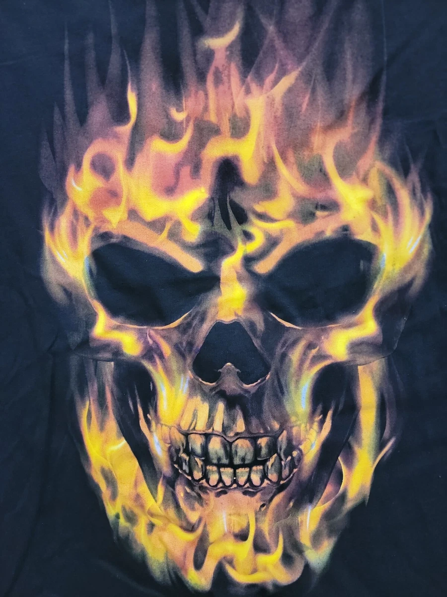 FLAMING SKULL Skull In Flames fire black T SHIRT Men s Sz XL 46 48 NWT New