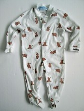 Vintage Oshkosh Baby B  gosh Small 0-3 Mos Footie Pajamas White Teddy Bear Snaps