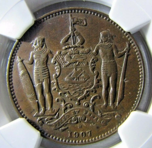 British North Borneo 1 Cent 1907-H NGC AU50 BN. Key date.