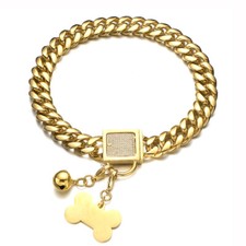 Stainless Steel Dog Choker 18K Gold Plated Metal Cuban Chain Collar 18mm 24inch