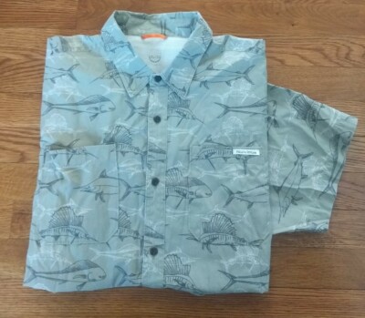 FIELD & STREAM Button Up Shirt Men Olive Short Sleeve Mesh Lined Chest Pocket XL