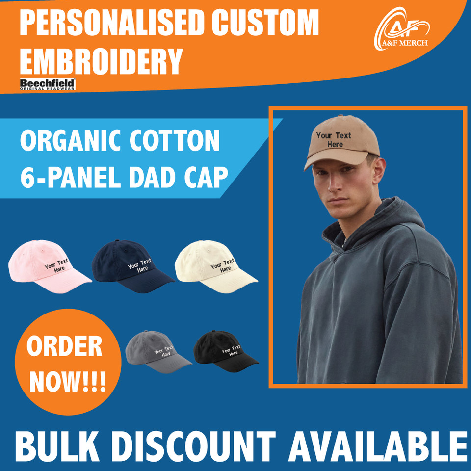 Disfraz Personalizado Beechfield Bordado Algodón Orgánico 6-Panel Papá Tapa