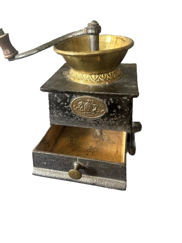 RARE Antique CAST IRON and Brass - A Kenrick & Sons Coffee Mill Grinder No 2 - B
