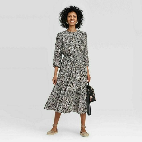 Black \u0026 Grey Leopard Print Midi Dress 
