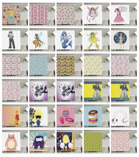 Anime Shower Curtain Fabric Bathroom Decor Set with Hooks 4 Sizes