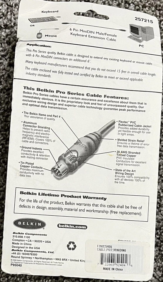 Belkin Pro 6 Ft Mouse Keyboard Extension for PS/2 F2N035-06 6-Pin MiniDIN - Image 2 of 2