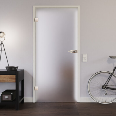 Komplettset Glastür Satinato Ganzglastür Blickdicht mit Beschlagset UV oder WC