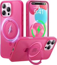 CASEKOO iPhone 16 Pro Max Case, Mag Stand, Mil Prot, Slim Translucent, Hot Pink